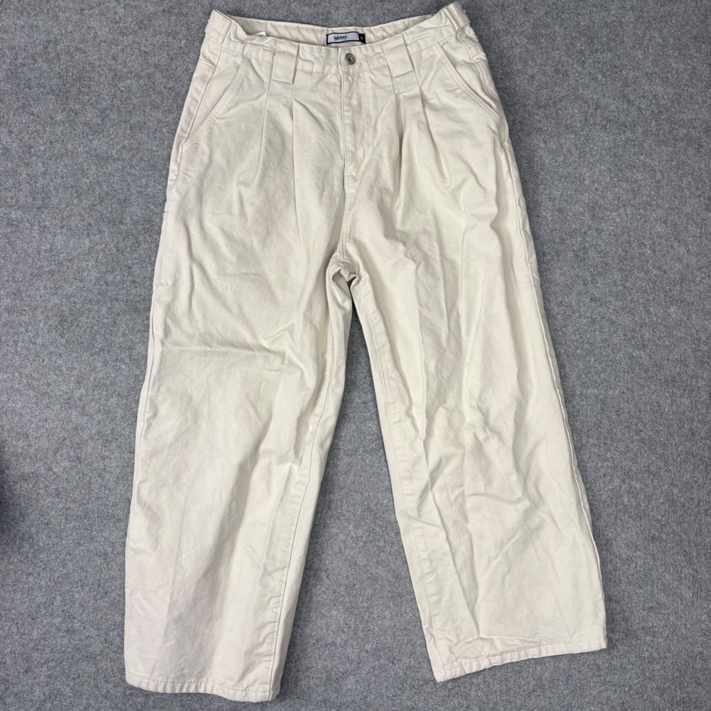 Baggy Mens Pleated Wide Leg Canvas Pants Cream Off White Streetwear Size M - Picture 6 of 7